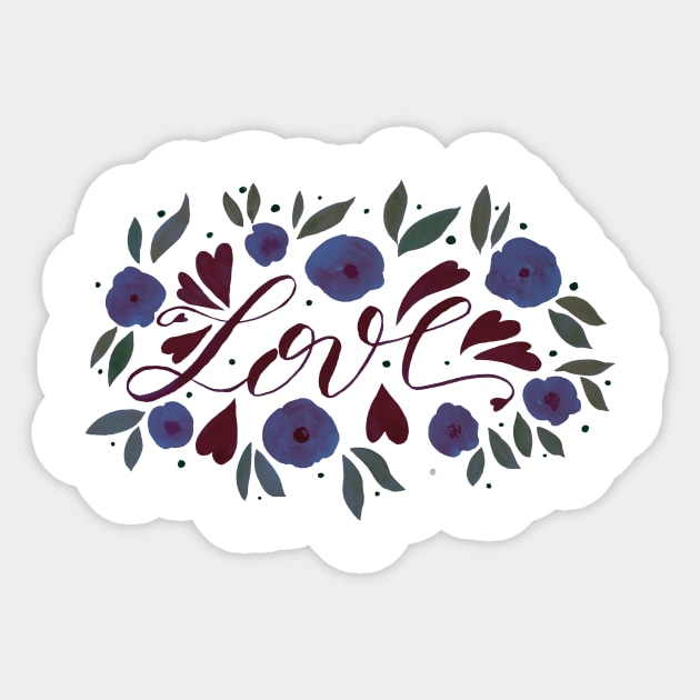 Love and flowers - garnet and purple Sticker by wackapacka